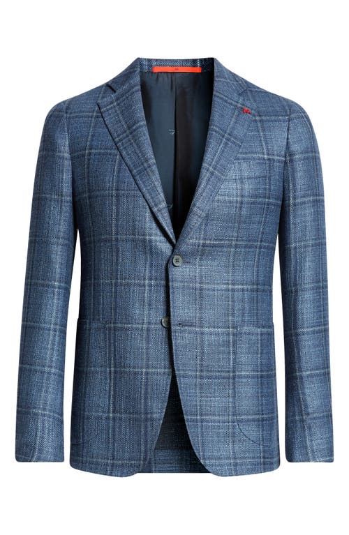 ISAIA Capri Plaid Wool & Silk Sport Coat in Medium Blue 