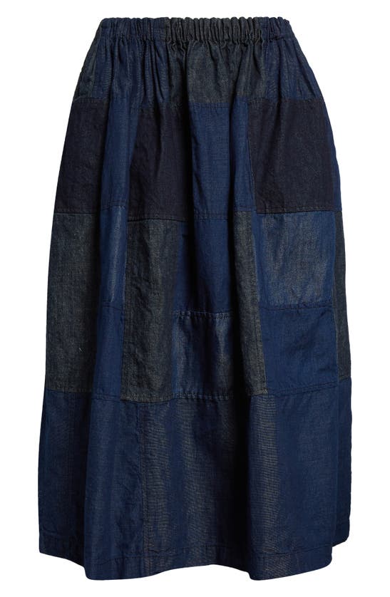 Tao Comme Des Garçons Patchwork Denim Midi Skirt In Indigo