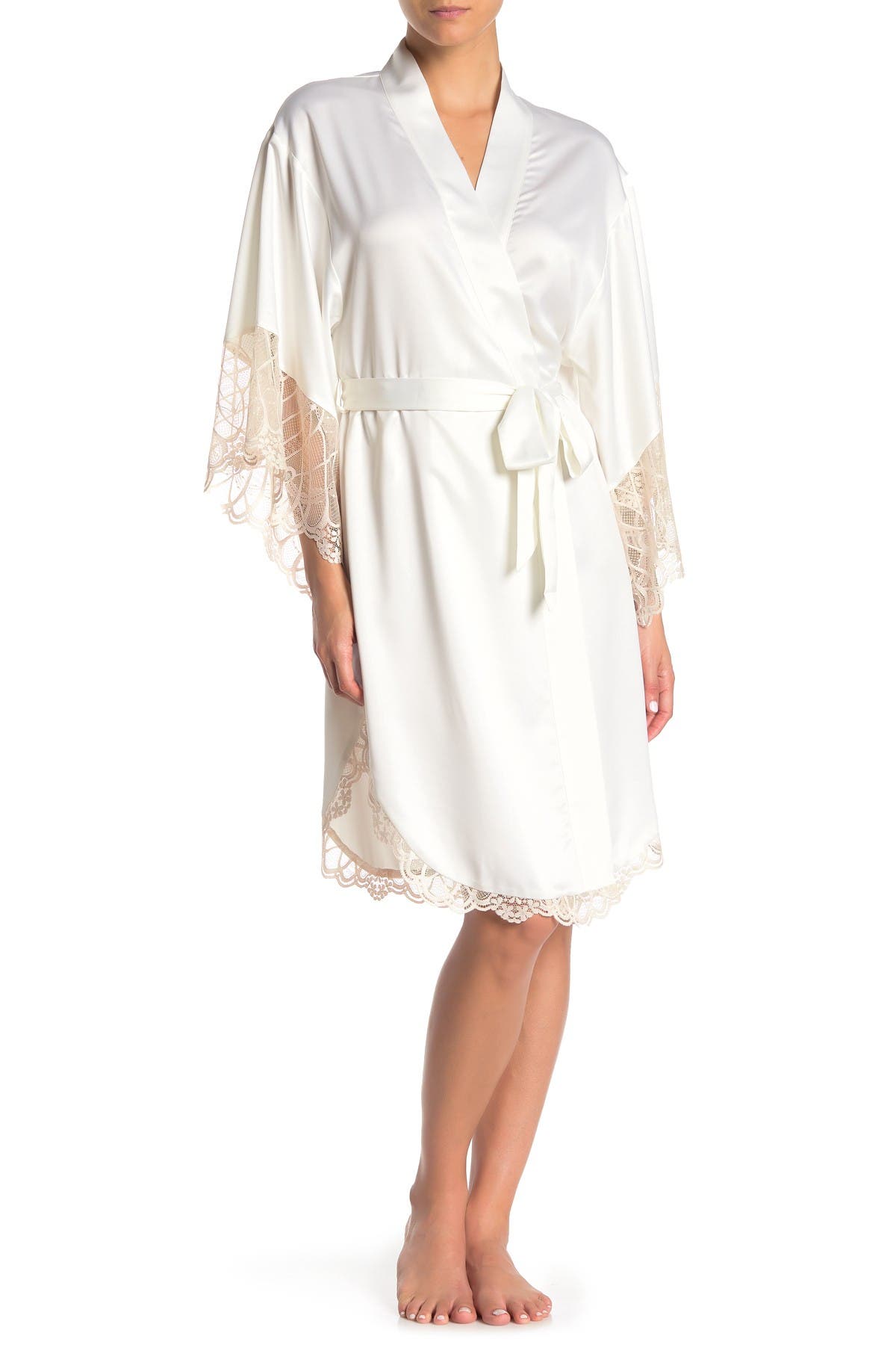 lace trim satin robe