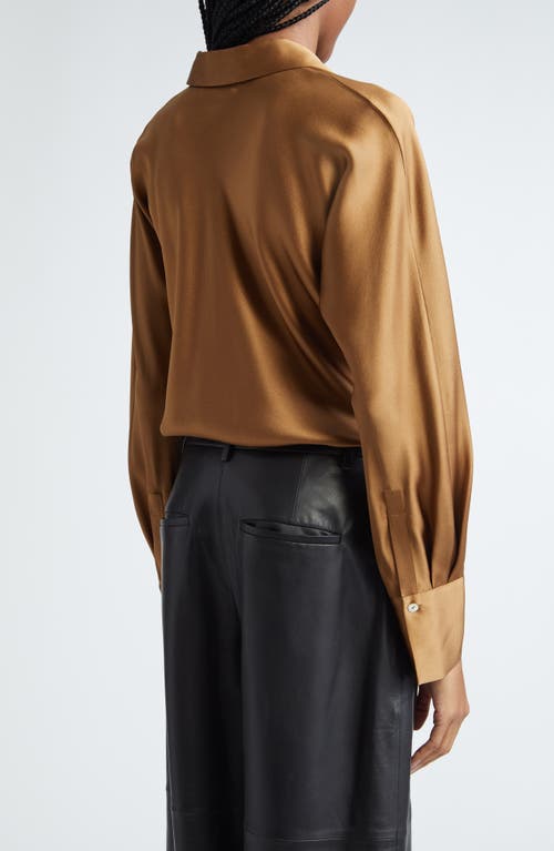 Shop Vince Silk Button-up Shirt In Almond