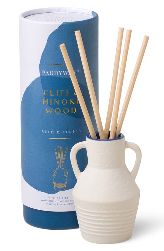 Paddywax Santorini Textured Cream Ceramic Cliff & Hinoki Wood Diffuser In Blue