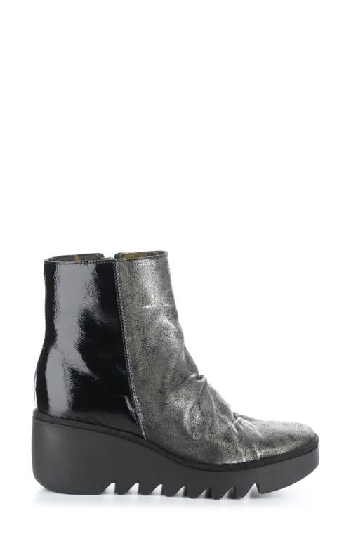 Shop Fly London Baan Platform Wedge Bootie In 006 Silver/black Dk