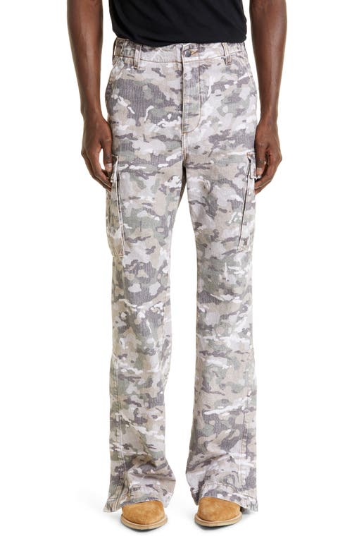 AMIRI M65 Camouflage Print Kick Flare Leg Cargo Jeans in Green Camo