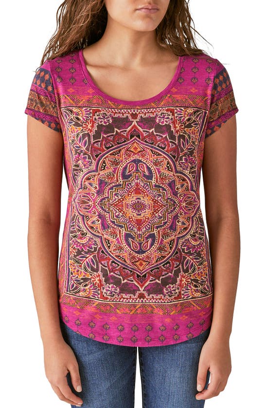 Lucky Brand Tapestry Scoop Neck T-shirt In Purple Potion