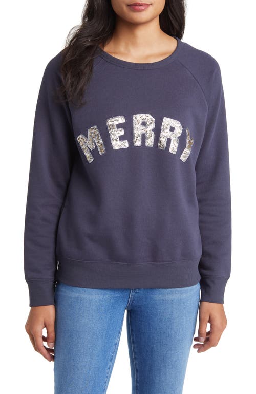 caslon(r) Merry Sequin Sweatshirt in Navy Charcoal- Merry Graphic