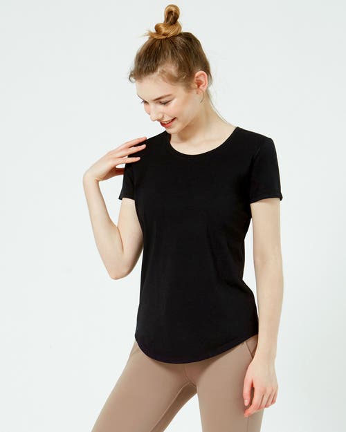 Shop Rebody Active Rebody Essentials Scooped Short Sleeve Top In Black