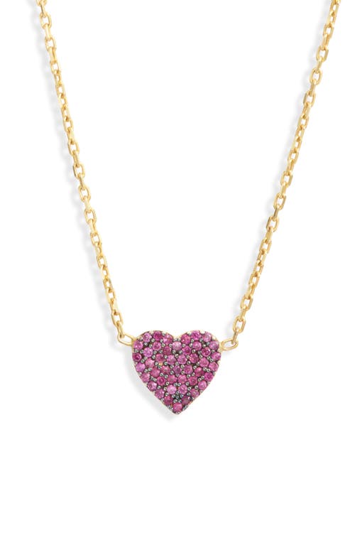 Mini Pavé Heart Pendant Necklace in Gold/Pink