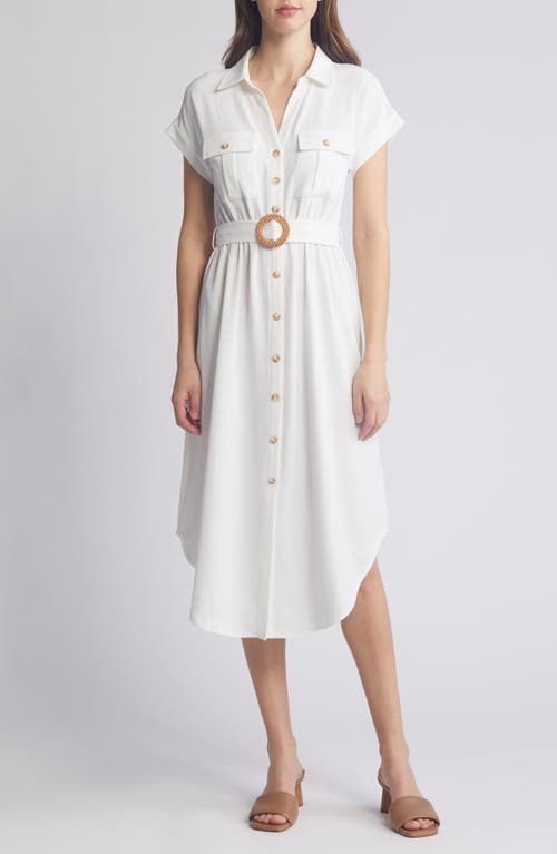 Belted Short Sleeve Shirtdress in White