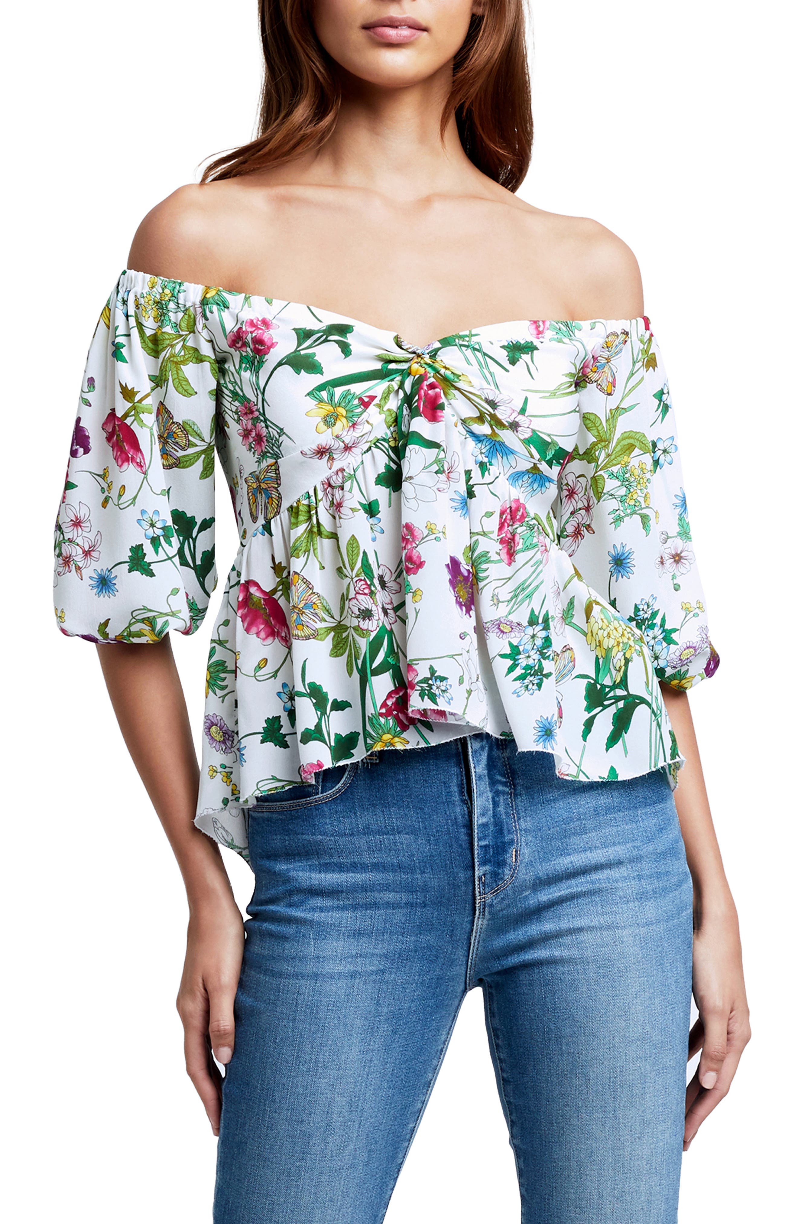 Womens Clothing Tops Blouses NA-KD Synthetic Flower Off Shoulder Flowy Blouse 