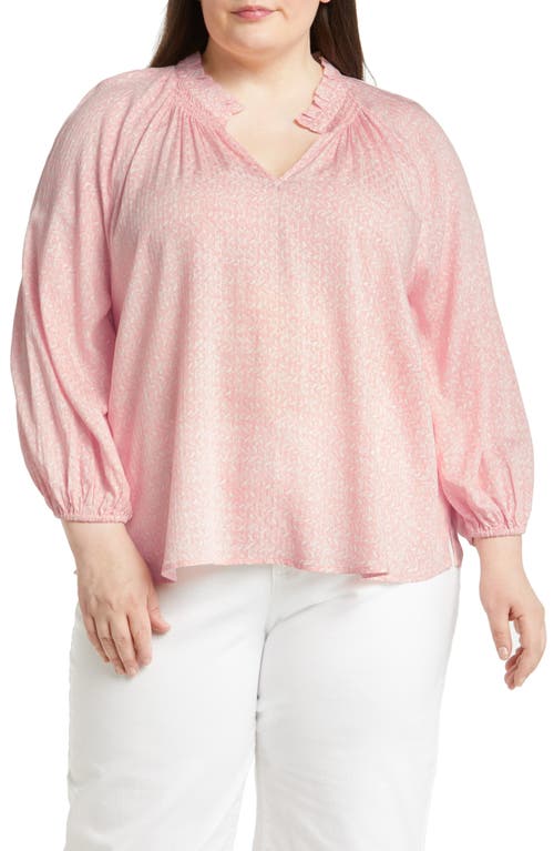 caslon(r) Floral Print Split Neck Shirt in Pink Bride Ella Geo