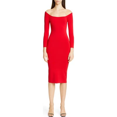 Alexander Wang Long Sleeve Illusion Neck Body-Con Sweater Dress, Red