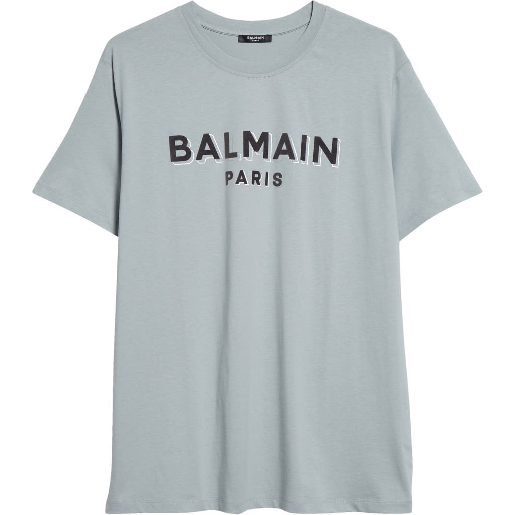 Balmain Flocked & Foiled Logo Organic Cotton Graphic T-shirt In Yhm Grey Multi