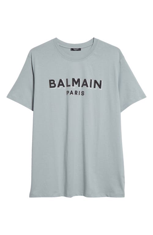 Shop Balmain Flocked & Foiled Logo Organic Cotton Graphic T-shirt In Yhm Grey Multi