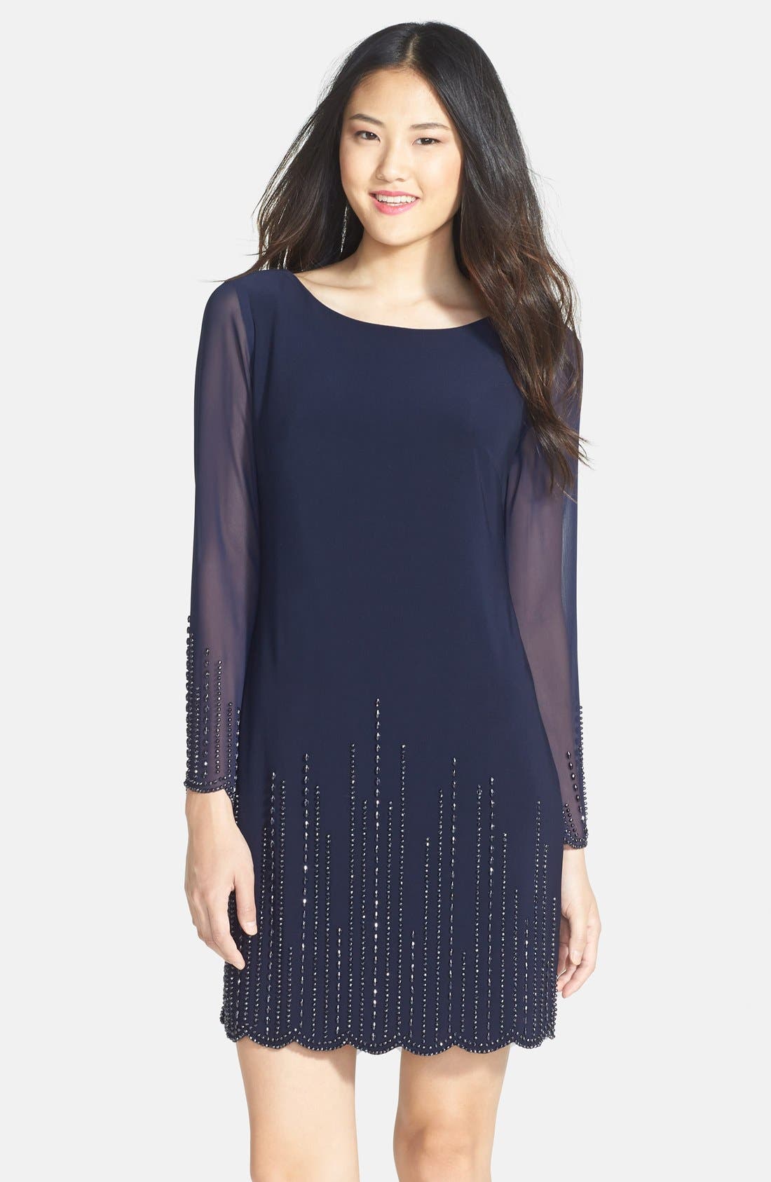 Xscape Beaded Jersey & Chiffon Shift Dress | Nordstrom