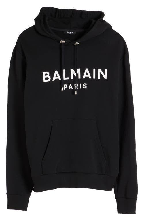 Shop Balmain Logo Graphic Hoodie In Eab - Black/white