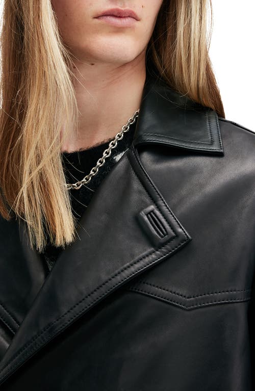 Shop Allsaints Kessler Double Breasted Leather Coat In Black