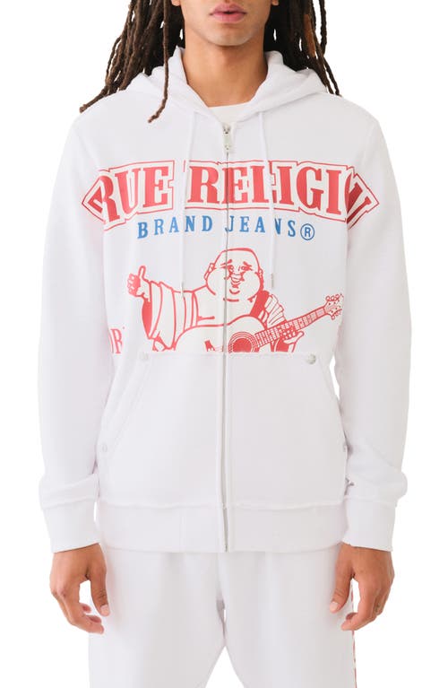 True Religion Brand Jeans Overt Raw Edge Graphic Zip Hoodie In Optic White