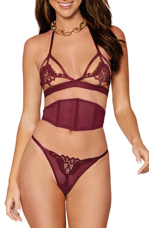 Dreamgirl Embroidery Mesh Underwire Bra and Strappy G-string Set