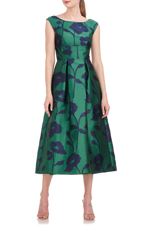 Kay Unger Jenni Floral Jacquard A-line Dress In Green