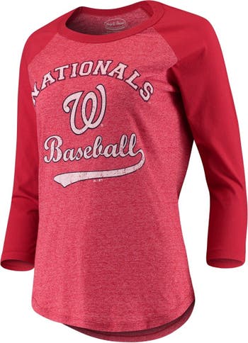 Washington Nationals Majestic Threads Women's Team Baseball Three-Quarter  Raglan Sleeve Tri-Blend T-Shirt - Red