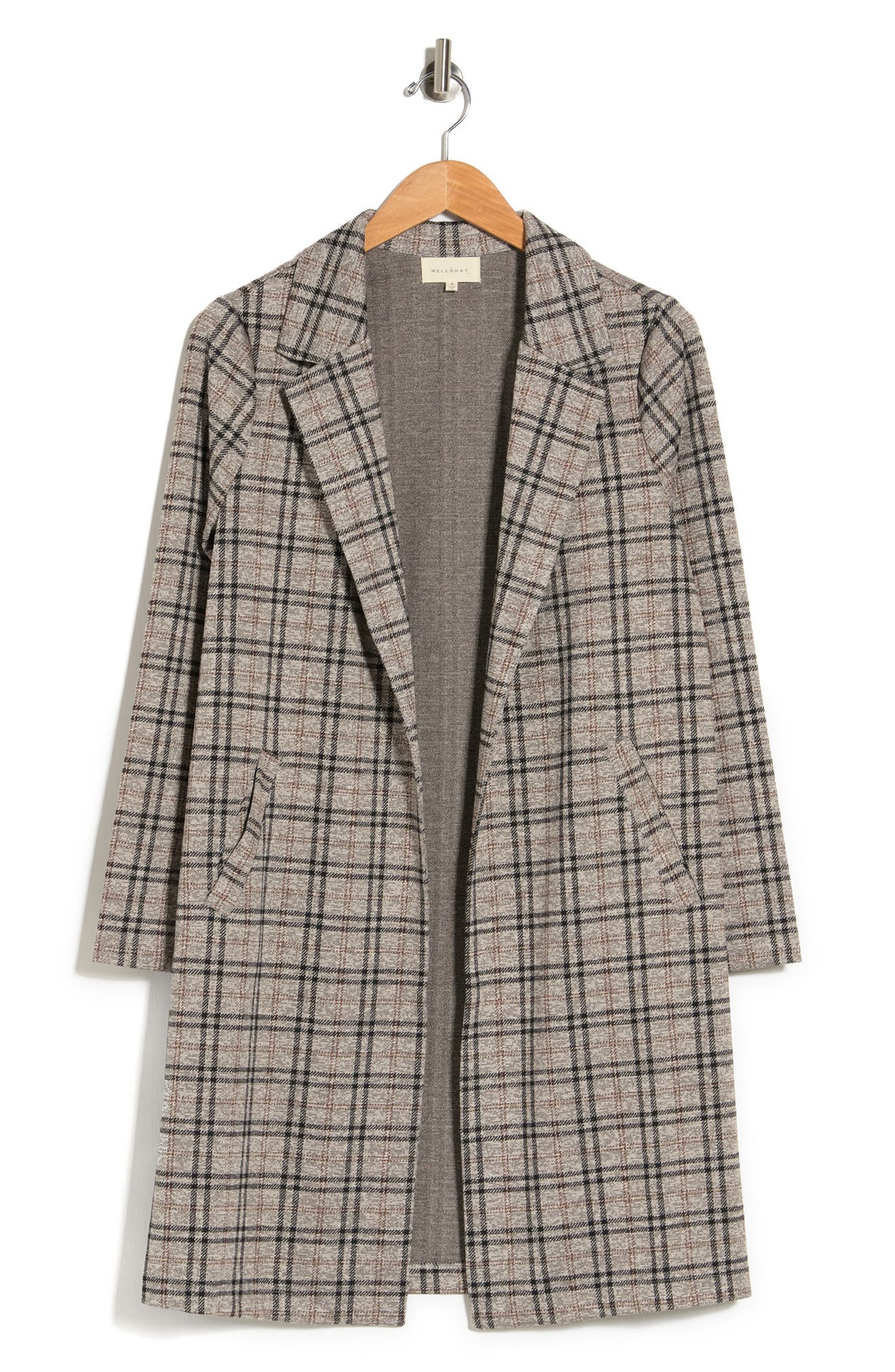 melloday plaid notch lapel long jacket