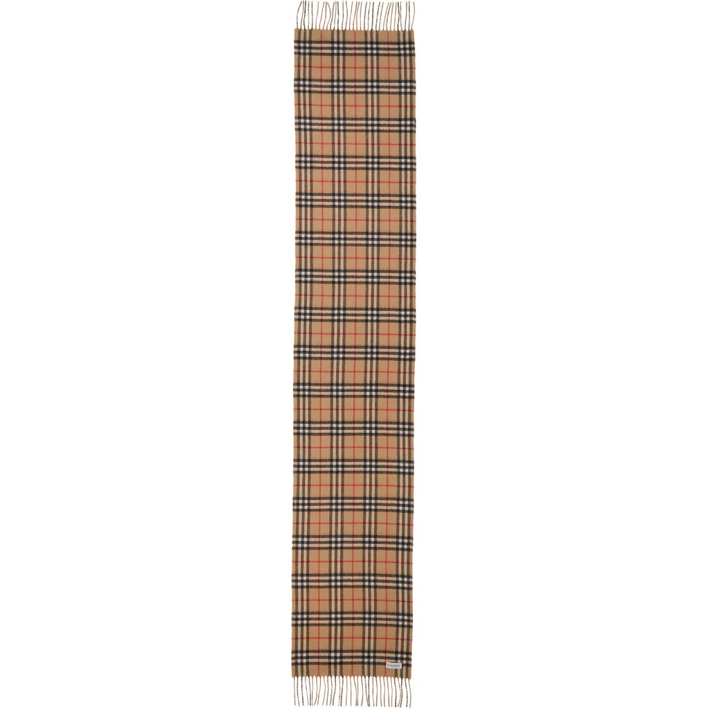 Burberry Vintage Check Reversible Cashmere Fringe Scarf In Brown
