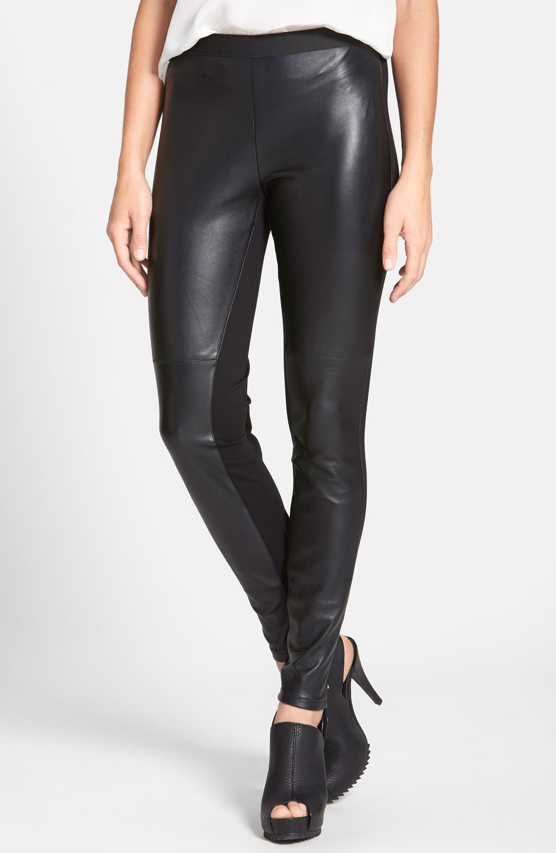 leather front pants