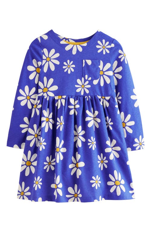 Mini Boden Kids' Daisy Print Long Sleeve Cotton Dress Sapphire Blue Daisies at Nordstrom,