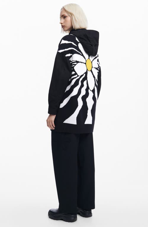 Desigual Floral Padded Coat In Black