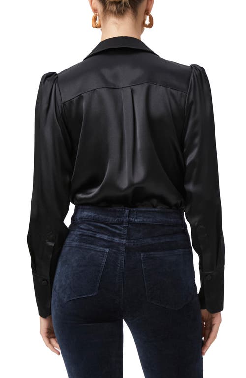 Shop Paige Nyla Long Sleeve Silk Satin Bodysuit In Black