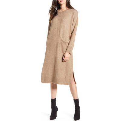 All In Favor Slit Sweater Dress, Beige