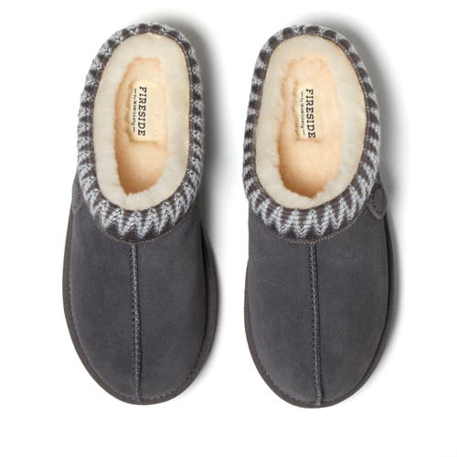 Dearfoams Fireside Greta Genuine Shearling Clog Slipper With Taping In Grey