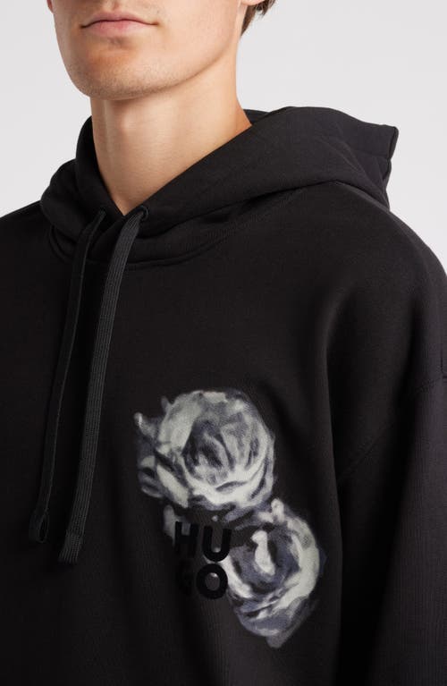 Shop Hugo Dirosehood Oversize Floral Graphic Hoodie In Black