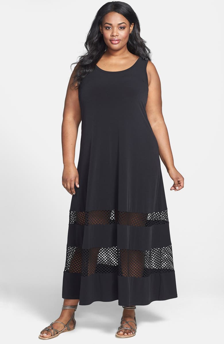 Calvin Klein Mesh Inset Matte Jersey Maxi Dress (Plus Size) | Nordstrom