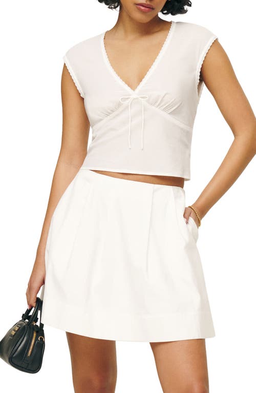 Reformation Cherry Lace Trim Organic Cotton Crop Top White at Nordstrom,