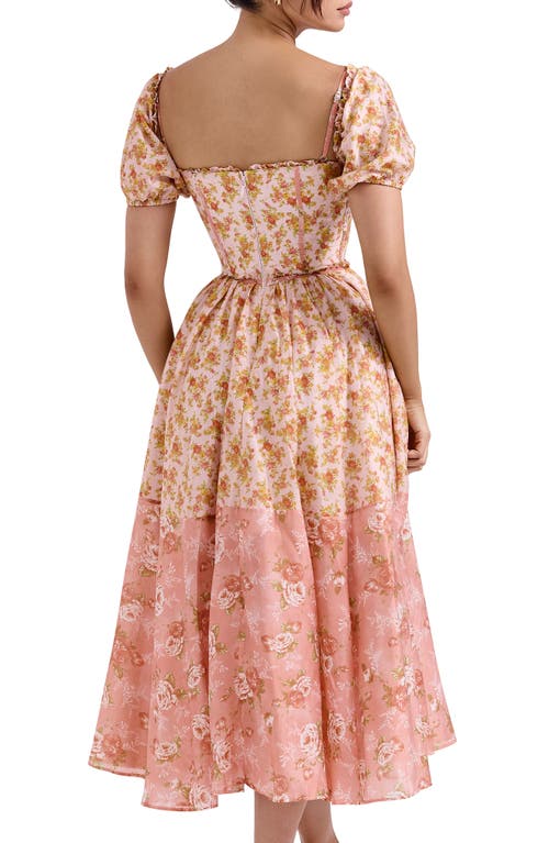 HOUSE OF CB HOUSE OF CB PENELOPE FLORAL PUFF SLEEVE CORSET MAXI DRESS