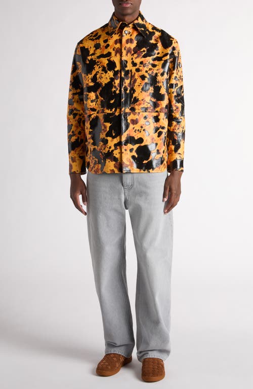Bottega Veneta Turtle Shell Print Leather Button-up Shirt In 7670 Mango/fondant