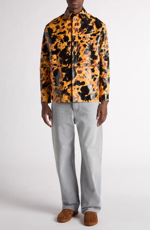 Shop Bottega Veneta Turtle Shell Print Leather Button-up Shirt In 7670 Mango/fondant