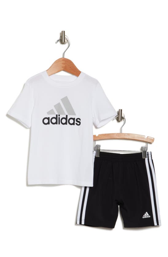 Adidas Originals Kids' Logo T-shirt & 3-stripes Shorts Set In White W/ Black