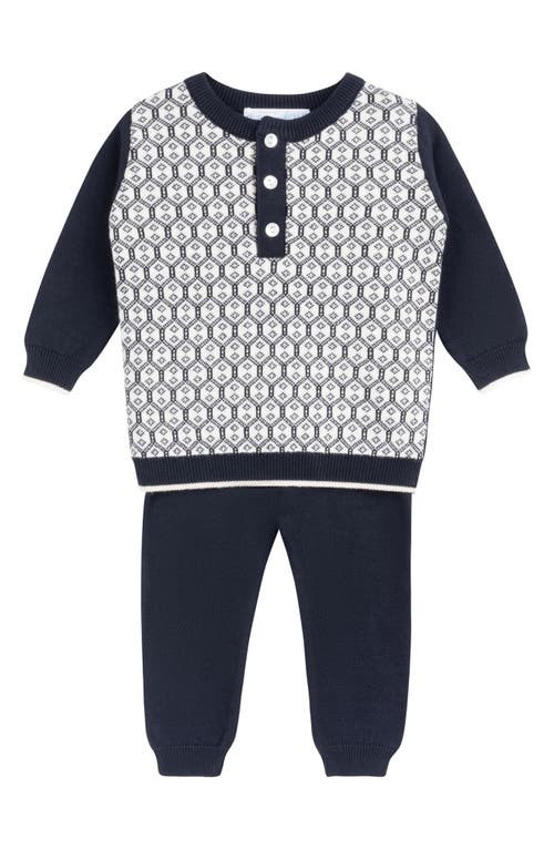Feltman Brothers Cotton Diamond Jacquard Sweater & Pants Set In Navy