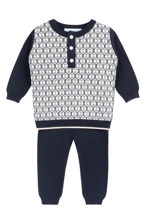 Feltman Brothers Cotton Diamond Jacquard Sweater & Pants Set in Navy 