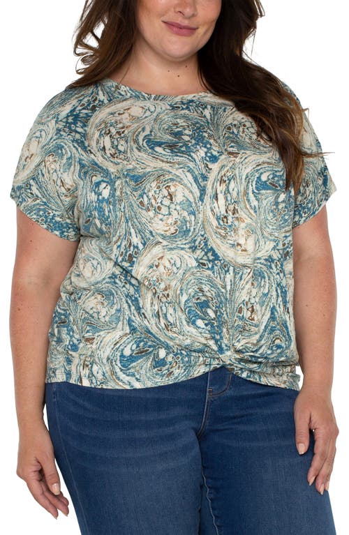 Liverpool Los Angeles Marbled Twist Hem Short Sleeve Knit Top Blue Ecru at Nordstrom,