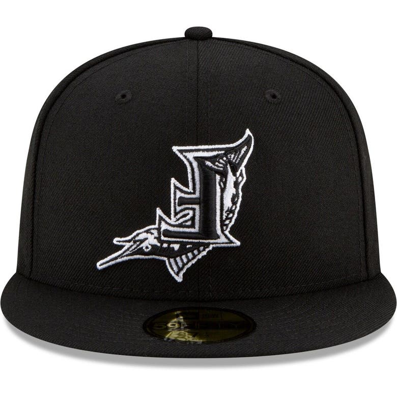 NEW ERA NEW ERA BLACK FLORIDA MARLINS UPSIDE DOWN LOGO 59FIFTY FITTED HAT
