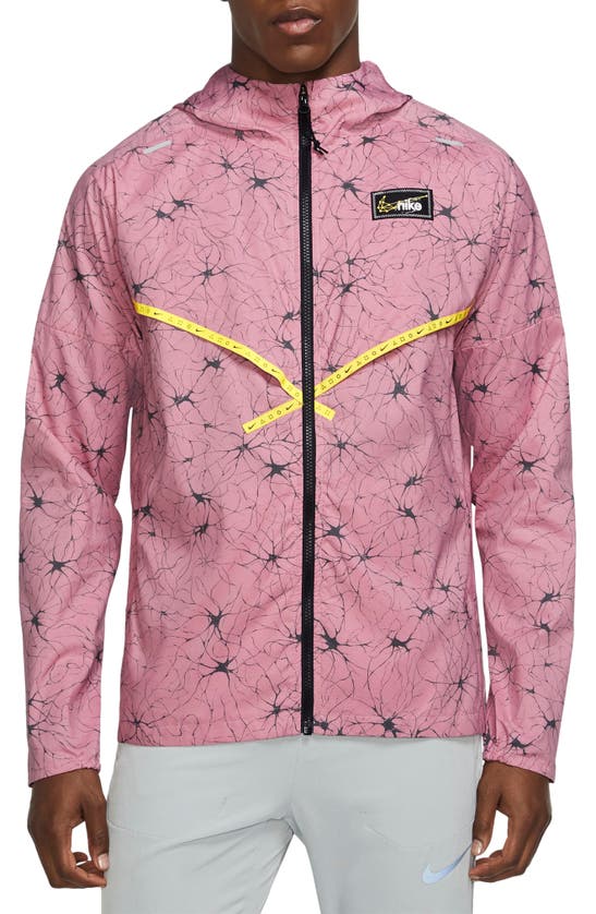 Nike Windrunner Water Repellent Stretch Jacket In Elemental Pink/ Yellow Strike