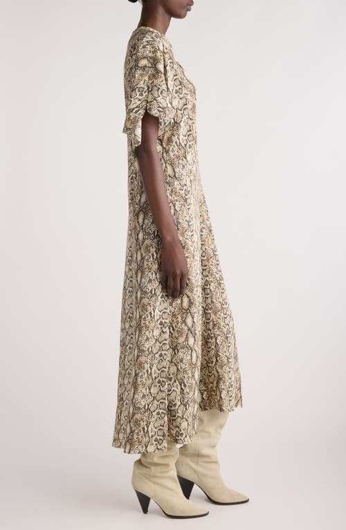 Shop Isabel Marant Keany Snakeskin Print Stretch Silk Dress In Natural