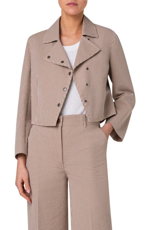 Akris punto Stripe Seersucker Biker Jacket Toffee-Cream at Nordstrom,