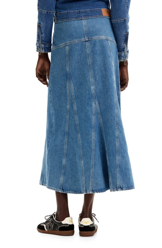 Shop Desigual Fal Gaga Paneled Flared Denim Midi Skirt In Blue