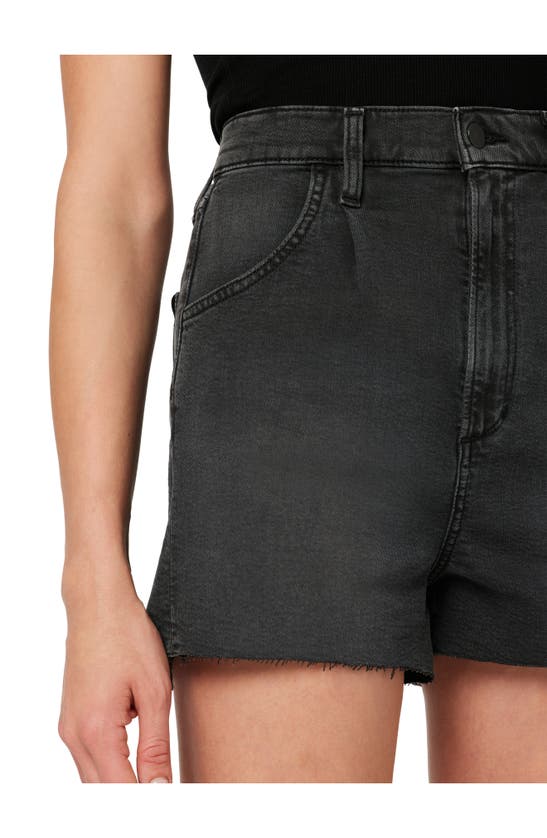 Shop Joe's Raw Hem Pleated High Waist Denim Shorts In Black Cat