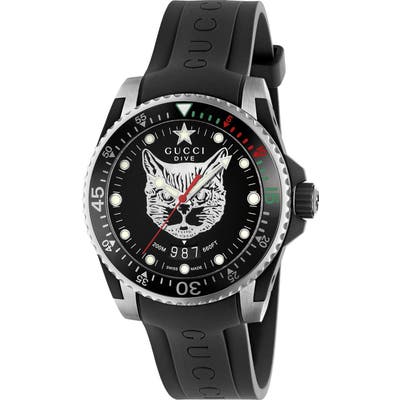 Gucci Diver Cat Rubber Strap Watch, 40Mm