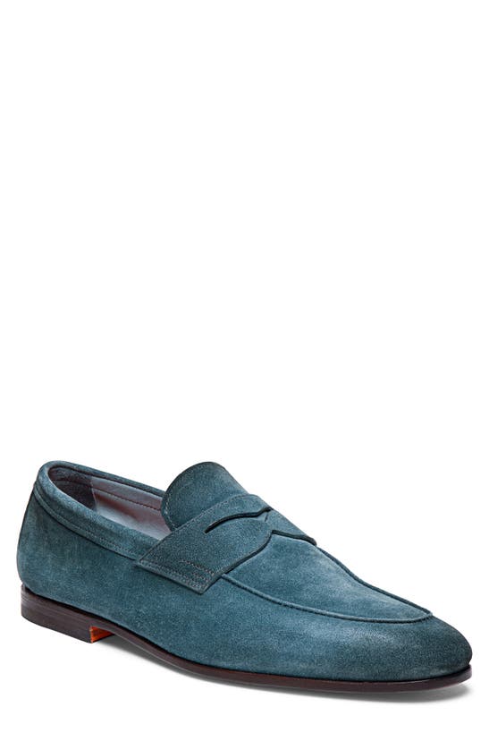 Shop Santoni Carlos Penny Loafer In Green-v46